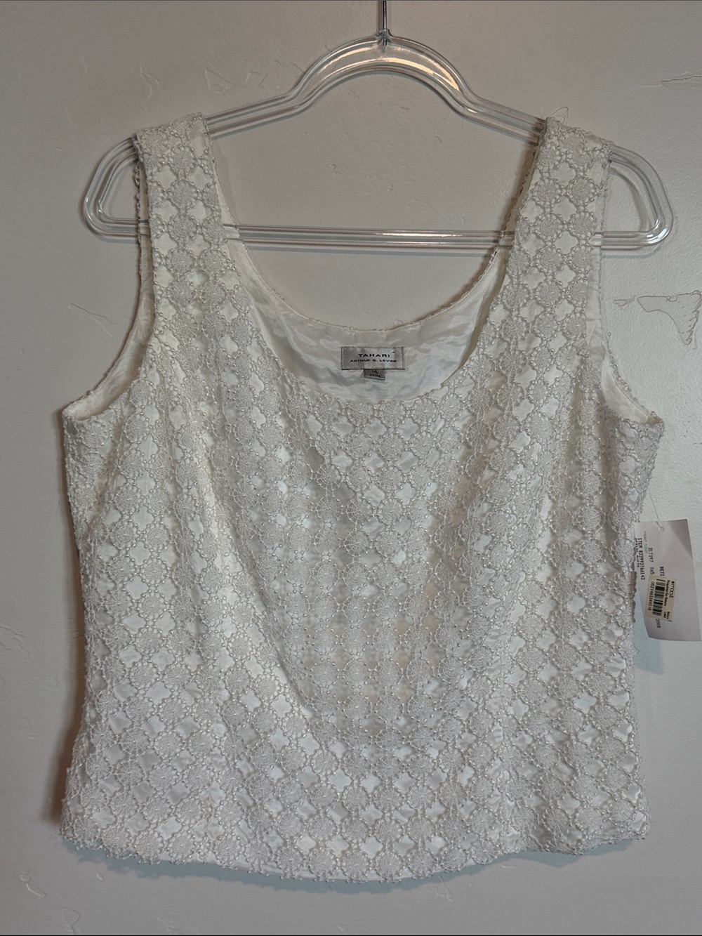 Tahari White Lace Tank Top Scoop Neck Bridal Inspired Summer Top